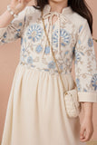 Beige Floral Embroidered Midi Dress with Sling Bag For Girls