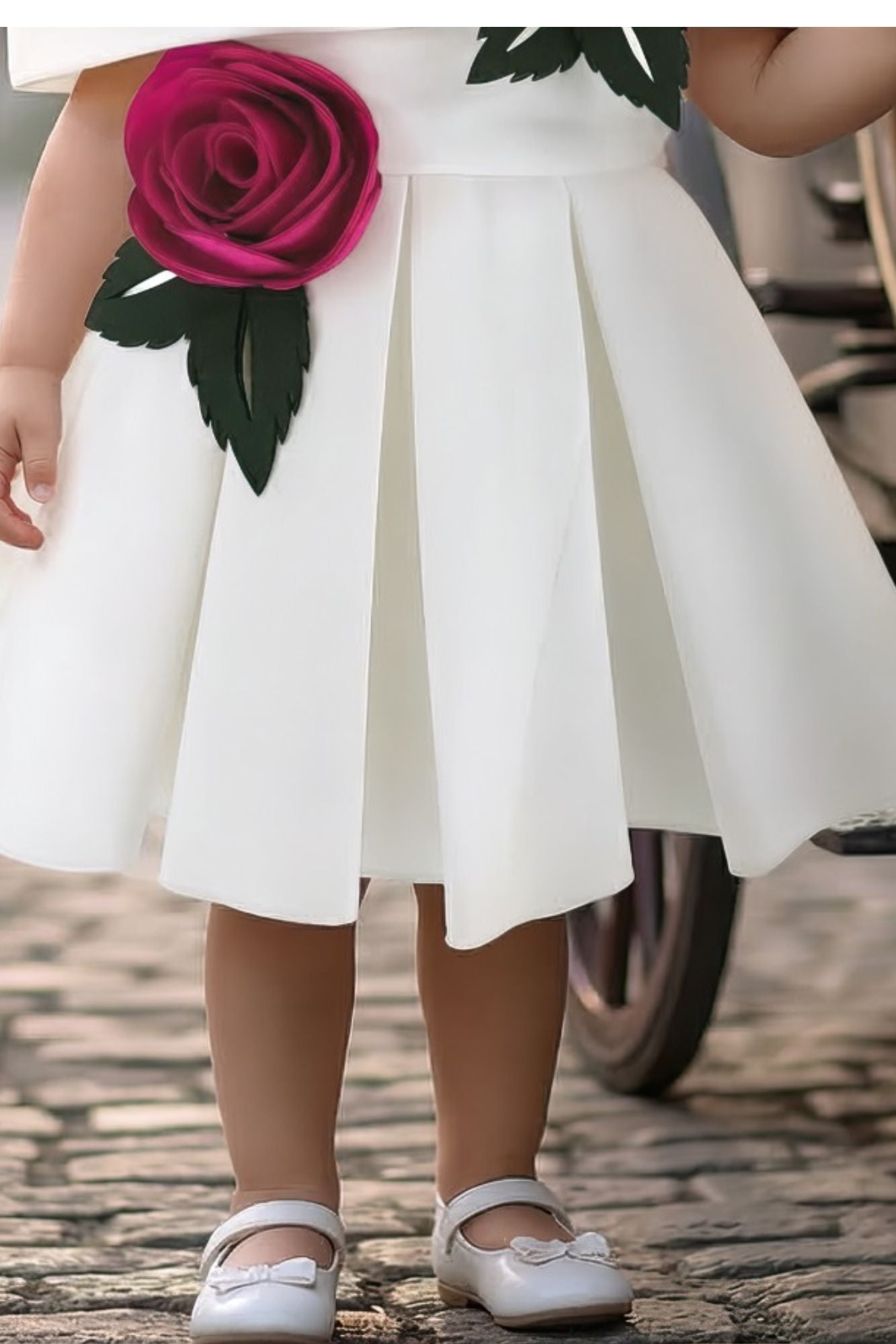 Girls White Party Wear Dress with 3D Rose Applique