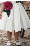 Girls White Party Wear Dress with 3D Rose Applique