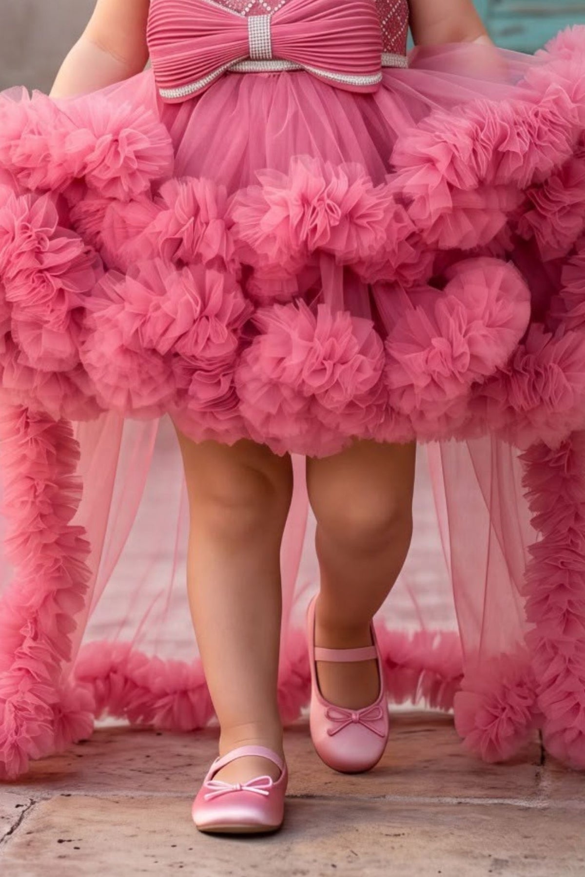 Girls Gajri Pink Sequin Net High-Low Party Frock