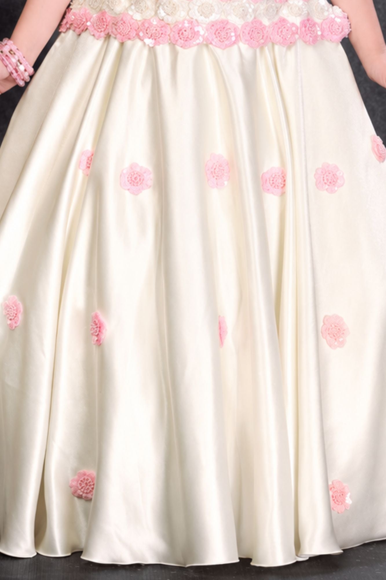 Off White And Pink Floral Applique Party Wear Gown for Girls