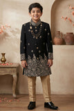 Boys Black Embroidered Sherwani Set