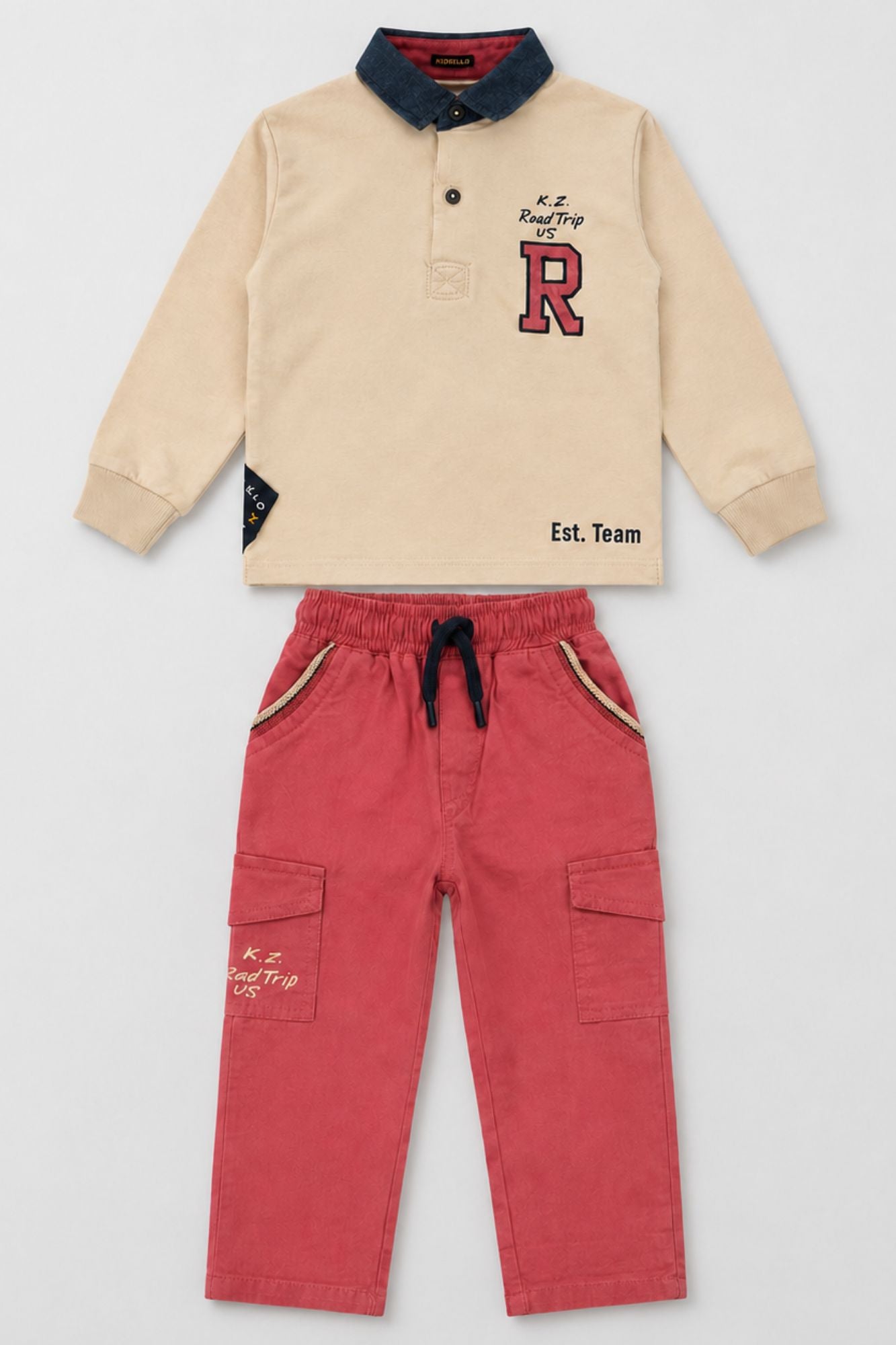 Beige Sweatshirt  with Dusty Rose Cargo Trouser Set