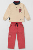 Beige Sweatshirt  with Dusty Rose Cargo Trouser Set
