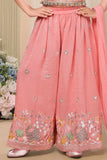 Peach Thread Embroidered Palazzo Set For Girls