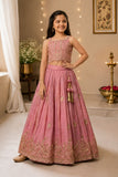 Girls Dusty Rose Embroidered Lehenga Choli Set with Dupatta