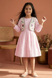 Casual Blush Pink Cotton Dress with Embroidered Jacket for Girls