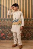 Ivory Kurta Pyjama Set with Floral Printed Nehru Jacket For Boys