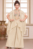 Ivory Multicolour Embroidered Cape Style Top With Wide-Leg Palazzo Set