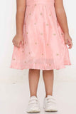 Pink Sleeveless Chanderi Silk Embroidered Frock For Girls