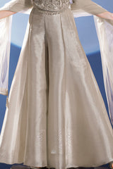 Girls Silver Embroidered Palazzo Set with Sheer Dupatta