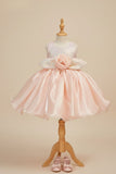 Peach Shimmer Party Wear Frock with 3D Floral Appliqué For Girls