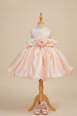 Peach Shimmer Party Wear Frock with 3D Floral Appliqué For Girls