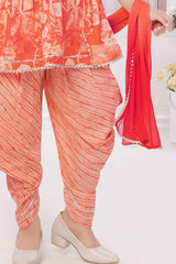 Orange Printed And Embroidered Top With Dhoti Bottom Set For Girls