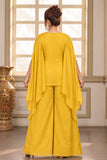 Mustard Yellow Multicolour Embroidered Cape Style Top With Wide-Leg Palazzo Set