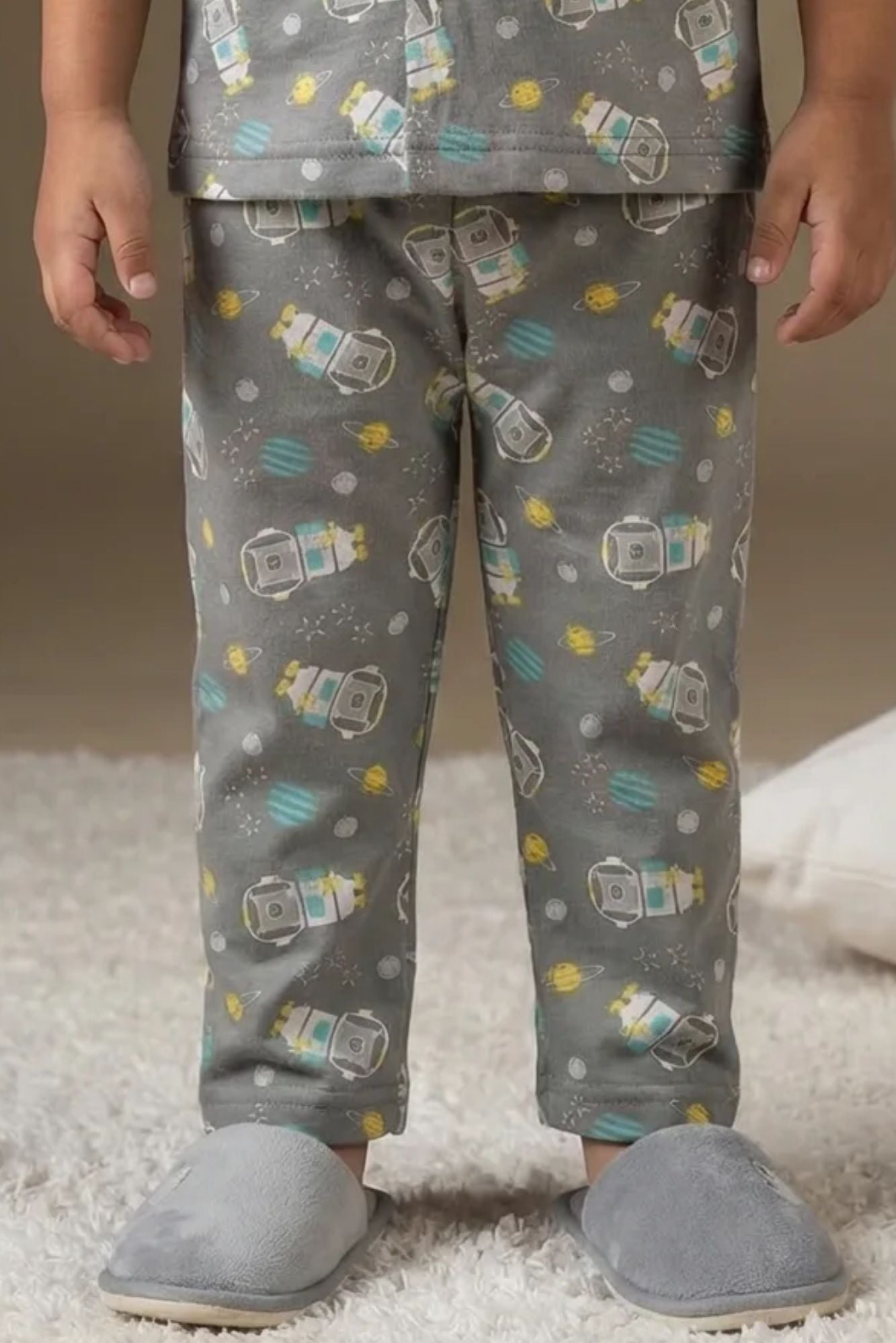 Grey Space Astronaut Print Cotton Night Suit Set For Boys