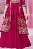 Rani Pink Embroidered Palazzo Set with Jacket For Girls