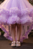 Girls Lavender High Low Party Dress with Sequin Bodice and Layered Tulle