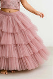 Pink Sequin One-Shoulder Lehenga Choli Set For Girls