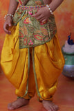 Mustard Yellow Krishna Janmashtami Dhoti Set with Paisley Print Angavastram for Boys