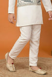 Cream Embroidered Kurta Set with Nehru Jacket For Boys