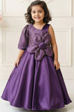Wine Floral Embellished Party Gown For Girls