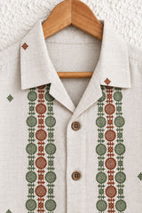 Boys Beige Geometric Embroidered Shirt