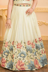 Cream Sequins Work With Embroidered Lehenga Choli For Girls