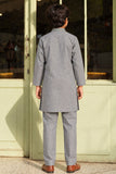 Grey Embroidered Linen Kurta Set For Boys