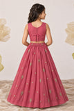 Girls Pink Sleeveless Embroidered Lehenga Choli Set
