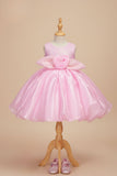 Pink Shimmer Party Wear Frock with 3D Floral Appliqué For Girls