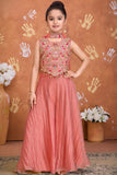 Girls Peach Embroidered Palazzo Set With Dupatta