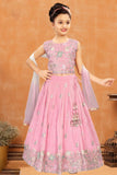 Pink Floral Embroidered Lehenga Choli with Dupatta For Girls