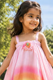 Girls Pink Rainbow Ombre Party Wear Dress