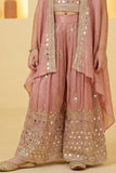 Onion Pink Mirror Embroidered Palazzo Set With Jacket For Girls