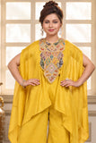 Mustard Yellow Multicolour Embroidered Cape Style Top With Wide-Leg Palazzo Set