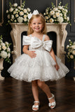 Girls White Sequin Bow Party Wear Frock