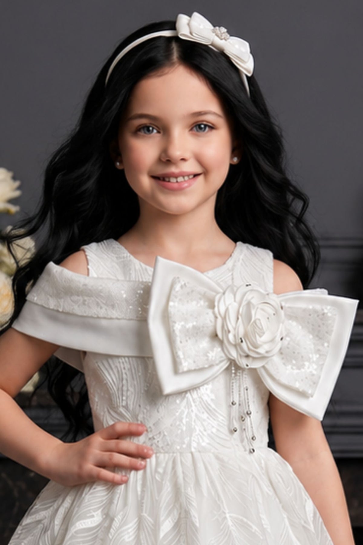 Girls White Floral  Party Wear Frock