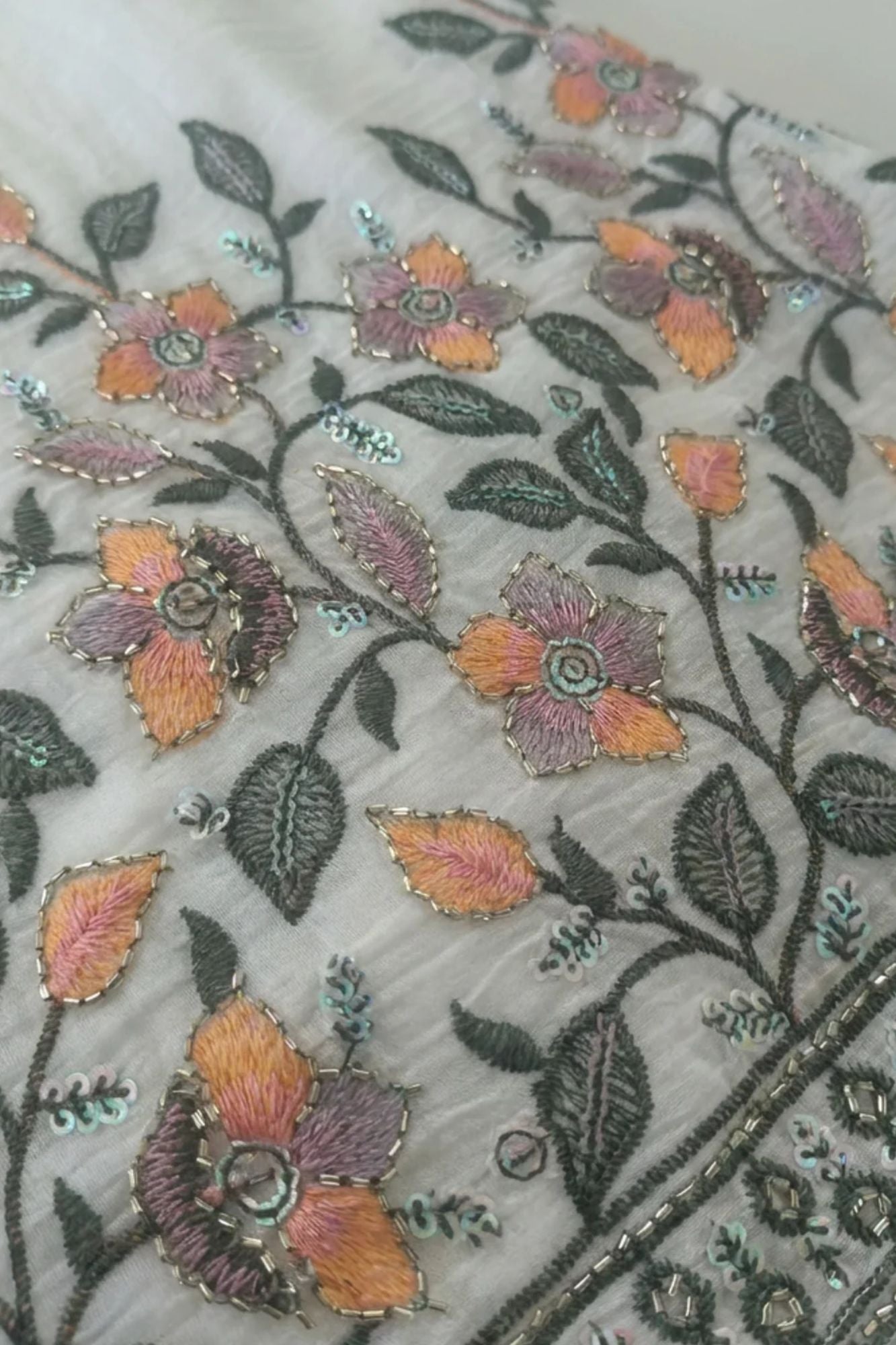 Girls White Floral Embroidered Sharara Set with Dupatta