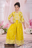 Sunshine Yellow Embroidered Jacket Palazzo Set For Girls