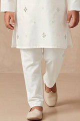 Boys Elegant White Peacock Embroidered Kurta Set