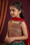 Girls Teal Green Floral Lehenga Choli with Dupatta and Traditional Embroidered Detailing