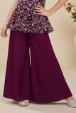 Wine Zari Embroidered Palazzo Set With Dupatta For Girls