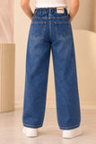 Blue Butterfly Embellished Straight Fit Denim Jeans with Floral Scar For Girls