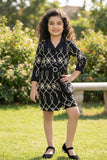 Black Geometric Embroidered Bodycon Dress For Girls