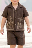 Boys Brown Embroidered Shirt And Shorts Set