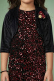 Black and Wine Sequin Mermaid Gown with Shrug For Girls