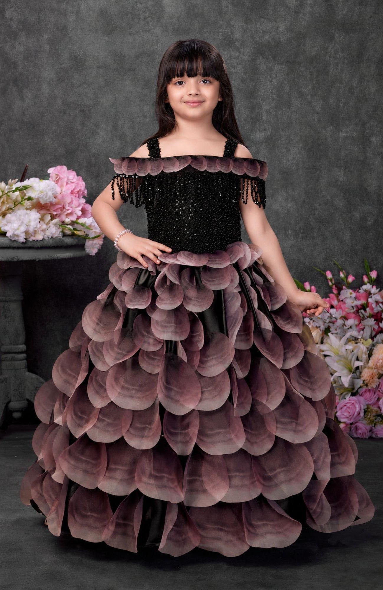 Black Layered  Party Wear Gown for Girls
