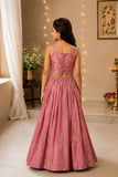 Girls Dusty Rose Embroidered Lehenga Choli Set with Dupatta