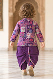 Boys Purple Multicolour Floral Printed Kurta Dhoti Set